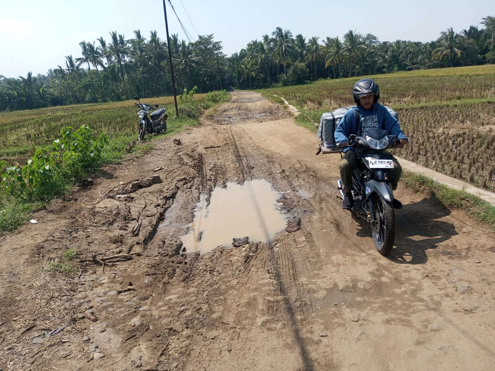 Jalan Kabupaten Pandeglang Terletak Di jalan Desa Tegal Papak Kecamatan Pagelaran Rusak Parah